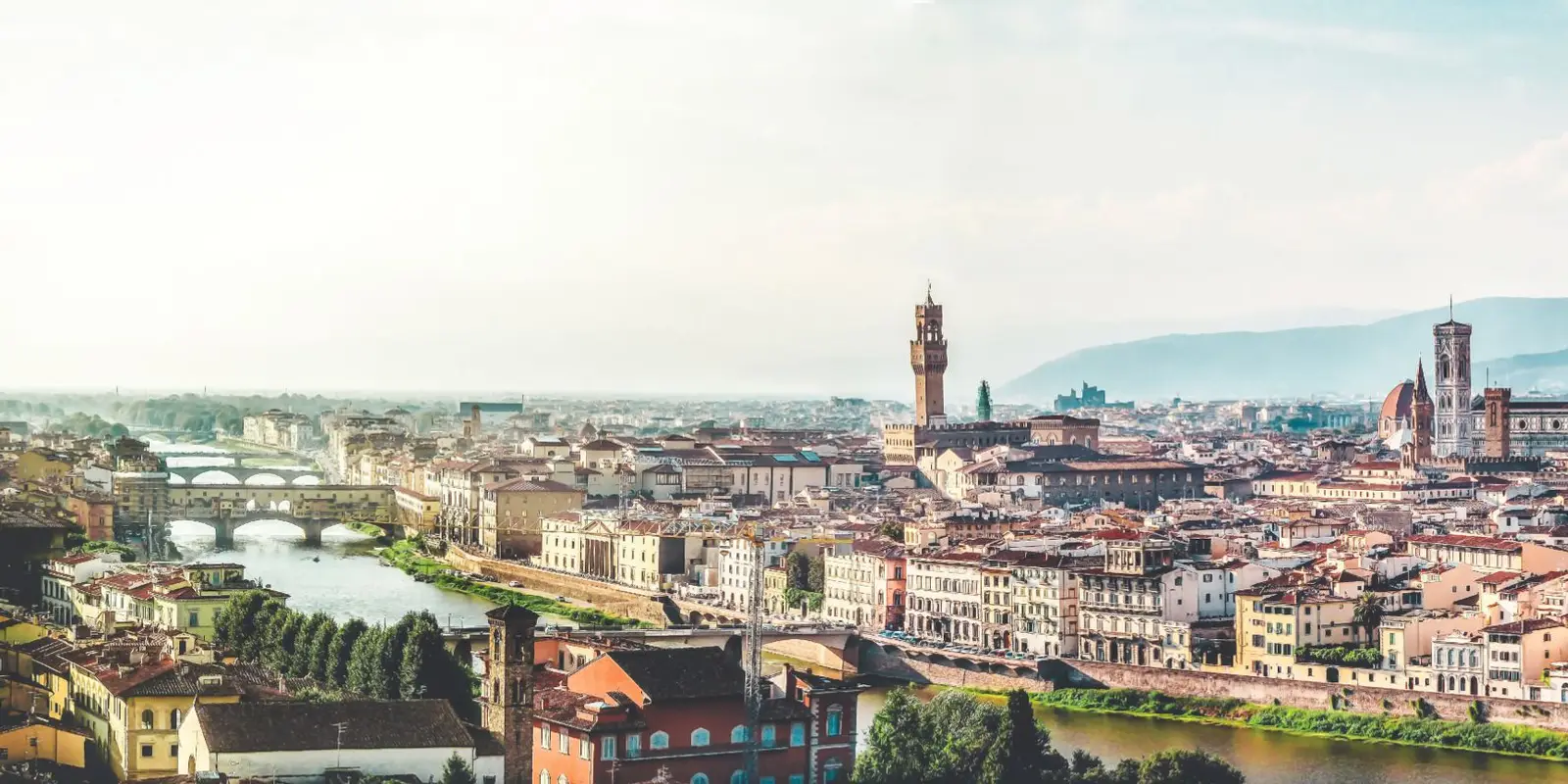 Stunning panoramic landscape of Florence, Italy showcasing iconic Il Duomo and city architecture.